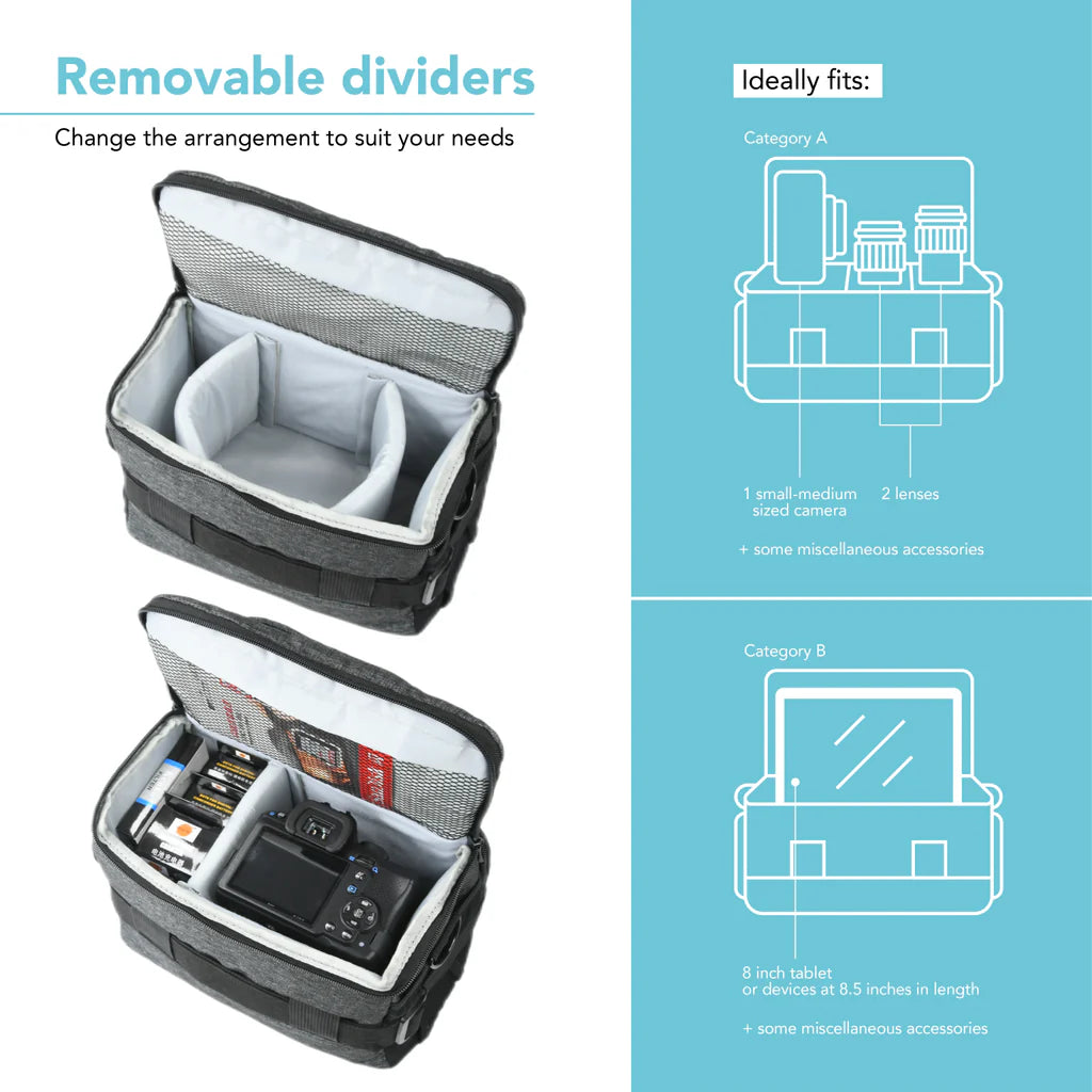 Medium-sized camera bag suitable for small to medium-sized cameras.
