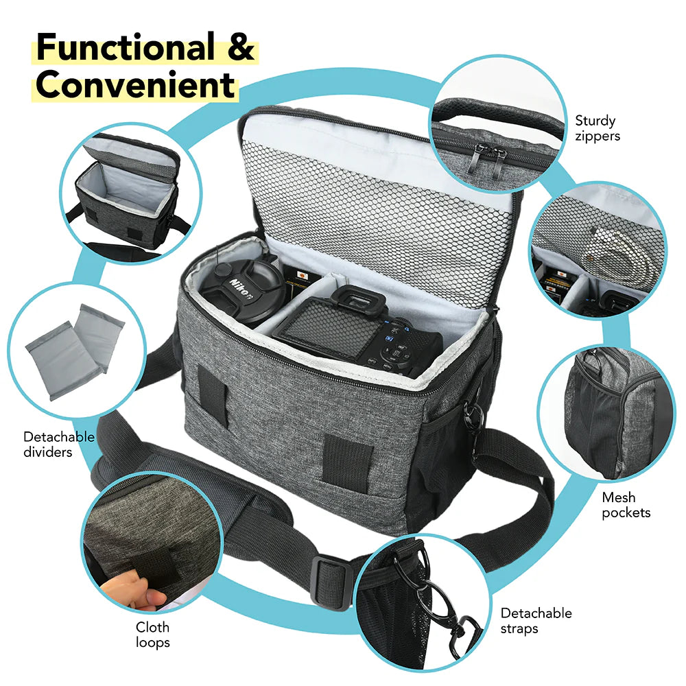Medium-sized camera bag suitable for small to medium-sized cameras.