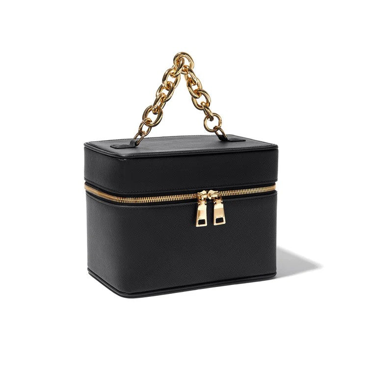 Saffiano Vegan Leather Train Case with Chain Handle