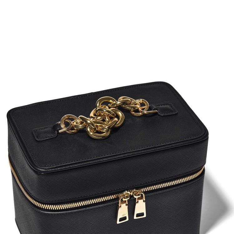 Saffiano Vegan Leather Train Case with Chain Handle