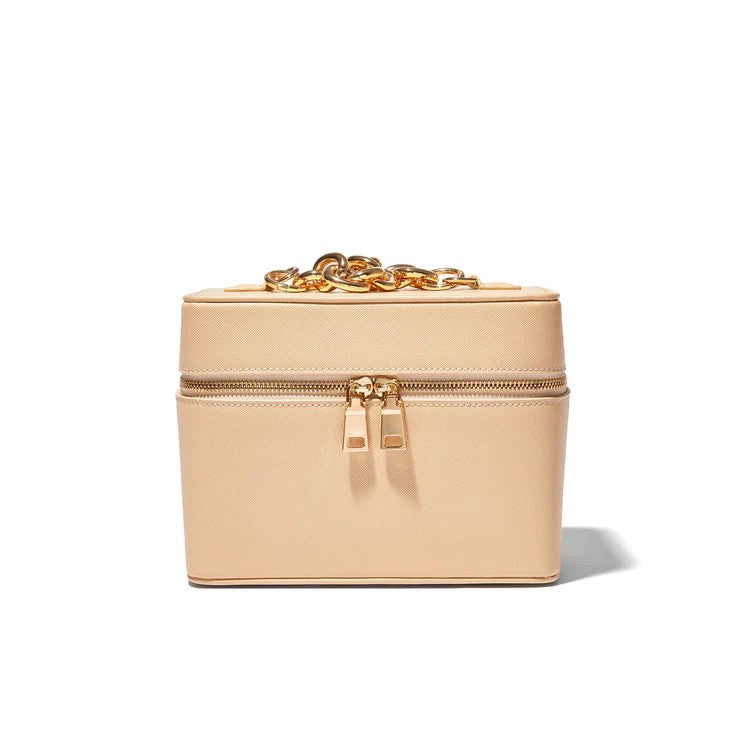 Saffiano Vegan Leather Train Case with Chain Handle