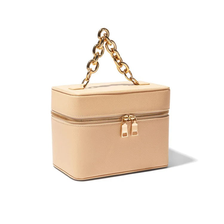 Saffiano Vegan Leather Train Case with Chain Handle