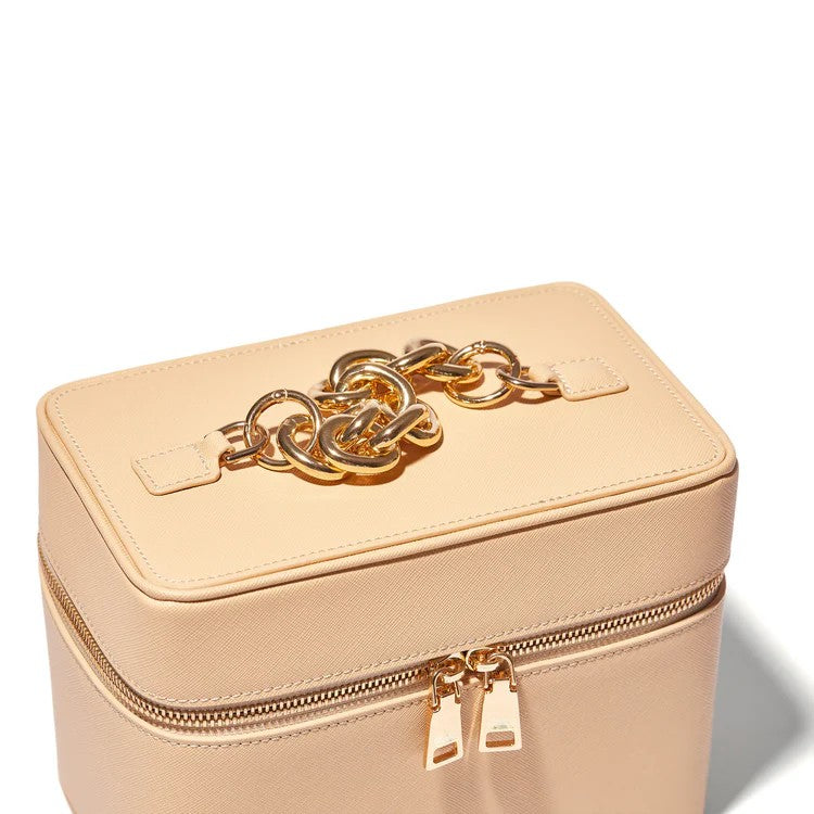 Saffiano Vegan Leather Train Case with Chain Handle