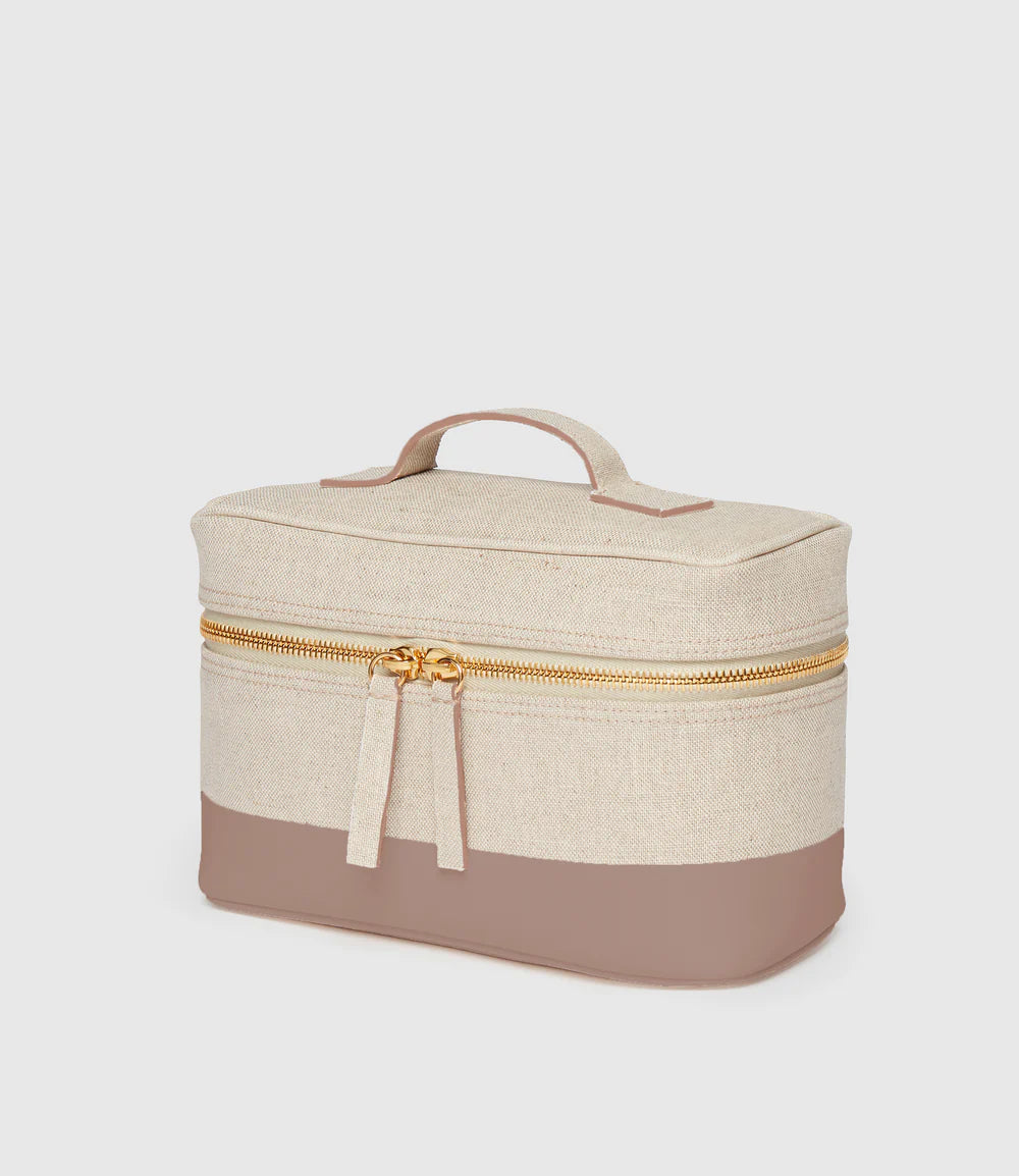 Elegant Linen & Leather Cosmetic Travel Case