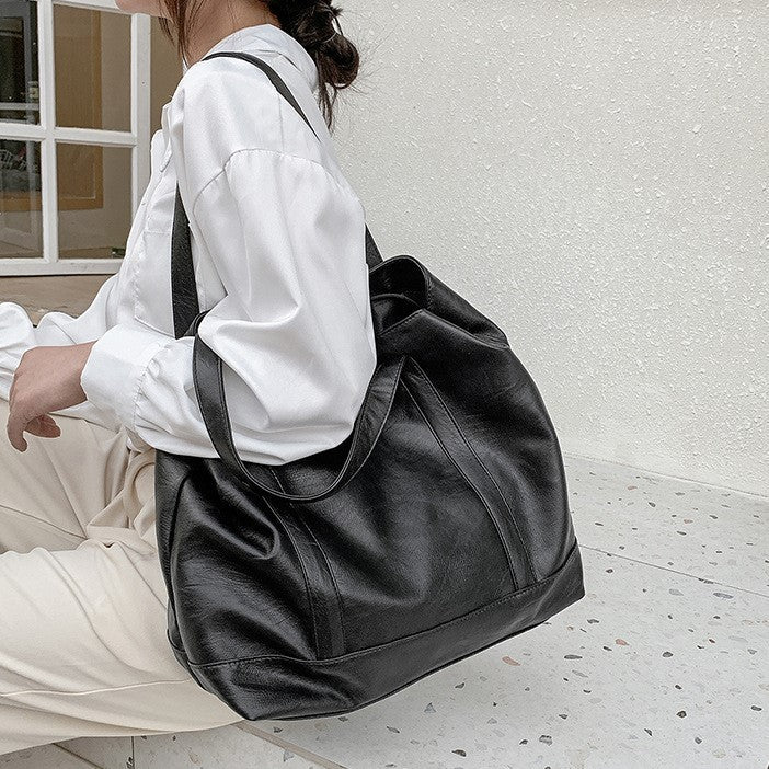 Multi-Color Soft Structured Tote With Drawstring Closure, Inner Key Hook, And Front Slip Pocket Shoulder Bag
