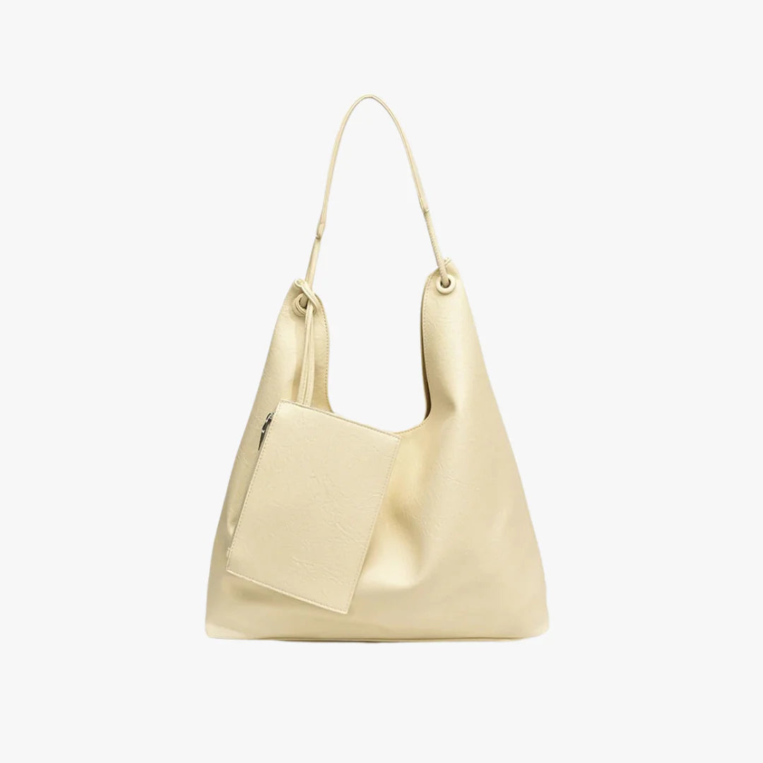 Neutral-Tone Soft Slouch Shoulder Tote With Detachable Slim Pouch Accessory