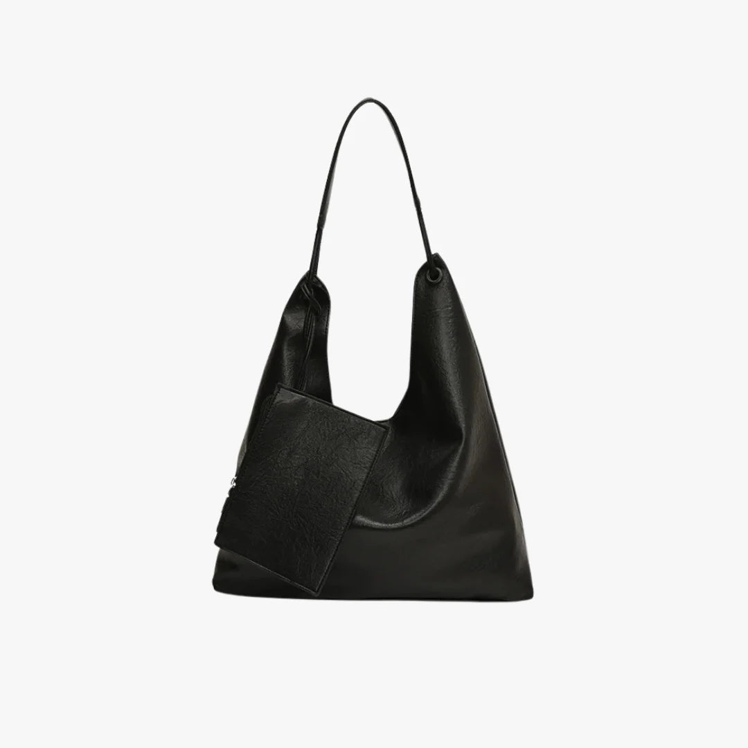 Neutral-Tone Soft Slouch Shoulder Tote With Detachable Slim Pouch Accessory