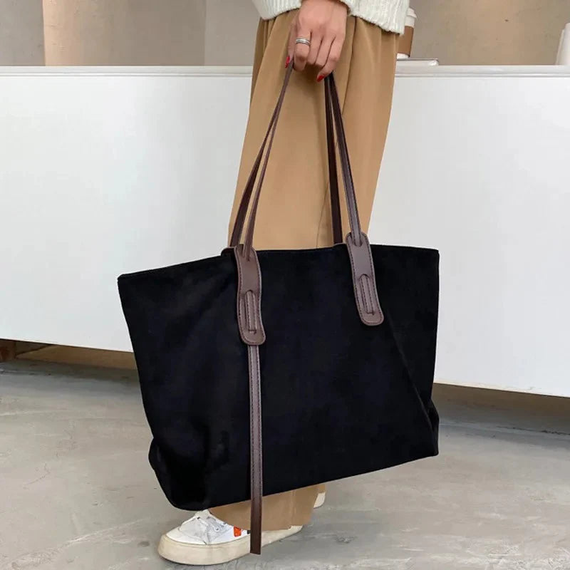 Two-Tone Matte Slouch Tote With Contrast Straps And Accent Hanging Detail Shoulder Bag