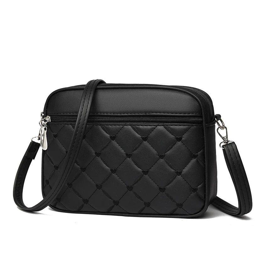Multi-Color Quilted Heart-Embroidered Everyday Shoulder Bag With Slim Front Zip Pocket