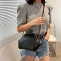 Vintage Kiss-Lock Dome Shoulder Bag With Crisscross Stitch And Mixed Chain Strap Detail