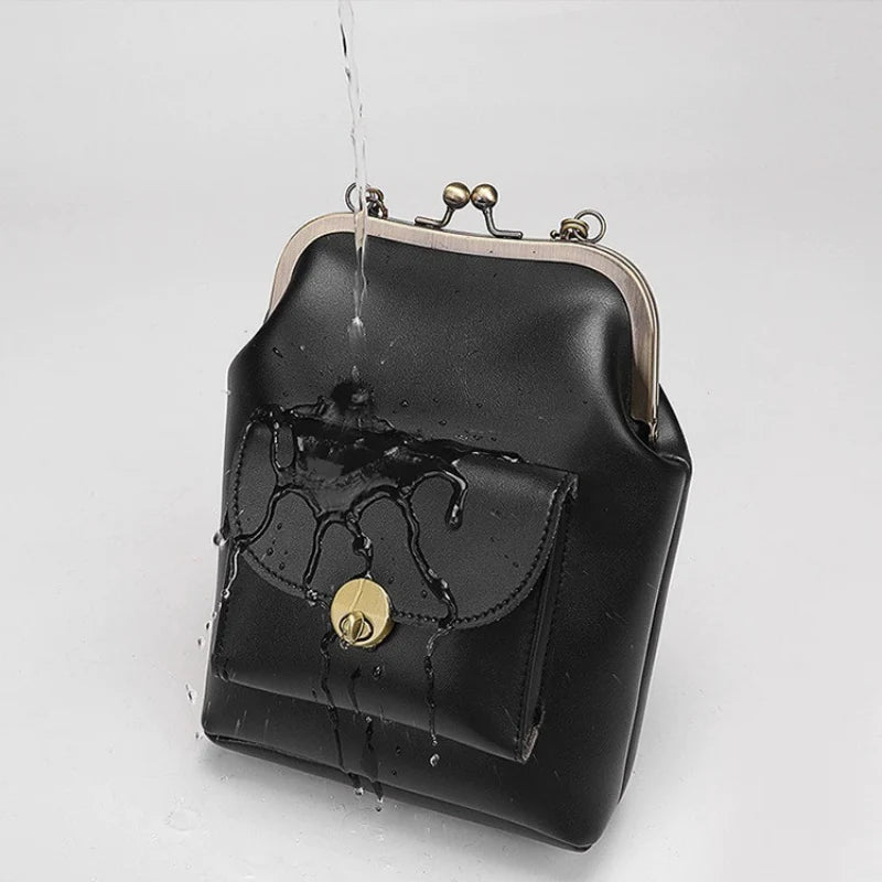 Kiss-Lock Shoulder Bag With Front Turn-Lock Pocket And Antique Metal Hardware