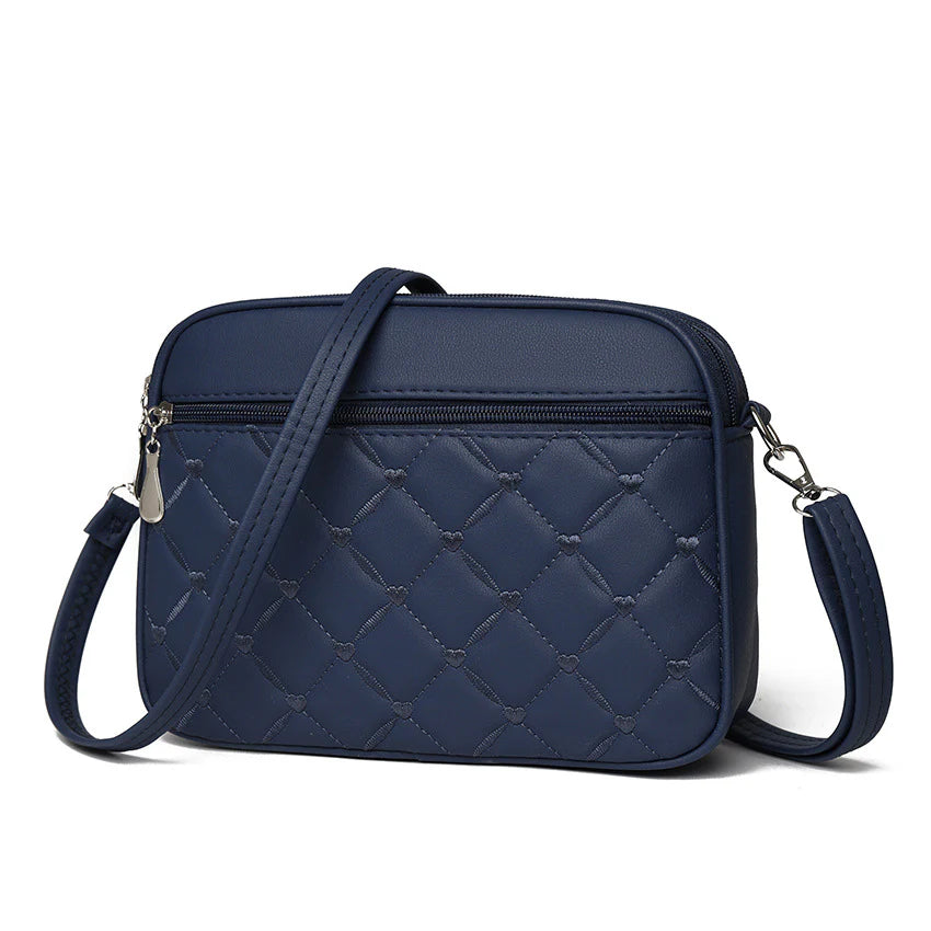 Multi-Color Quilted Heart-Embroidered Everyday Shoulder Bag With Slim Front Zip Pocket