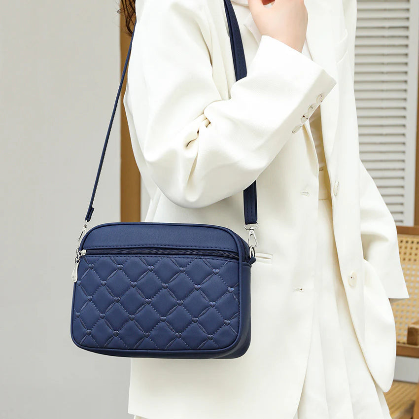 Multi-Color Quilted Heart-Embroidered Everyday Shoulder Bag With Slim Front Zip Pocket