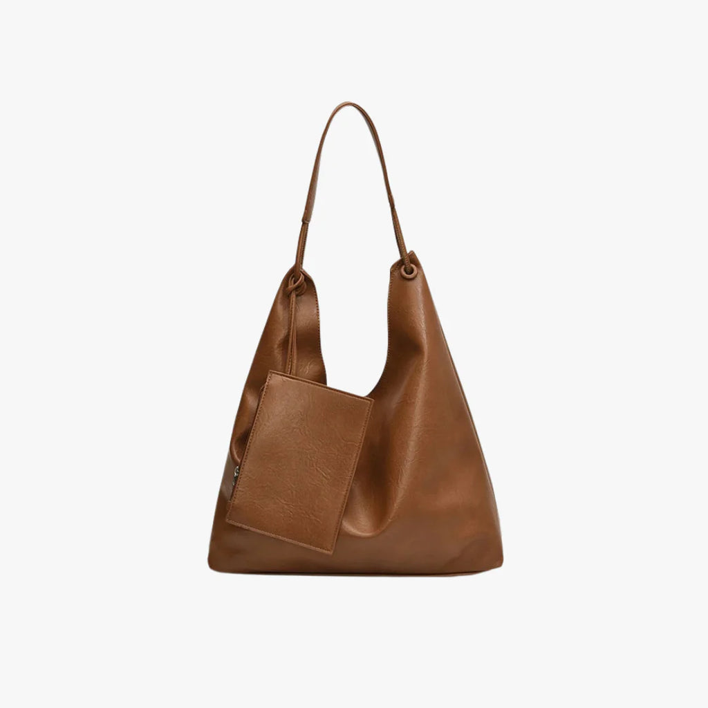 Neutral-Tone Soft Slouch Shoulder Tote With Detachable Slim Pouch Accessory