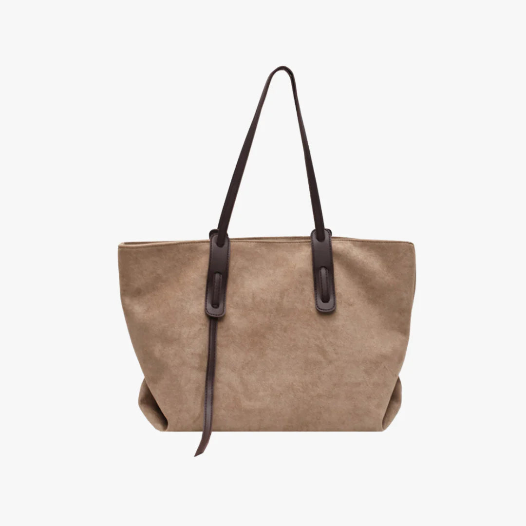Two-Tone Matte Slouch Tote With Contrast Straps And Accent Hanging Detail Shoulder Bag