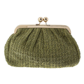 Pleated Kiss-Lock Clutch With Polished Metal Frame And Herringbone Texture
