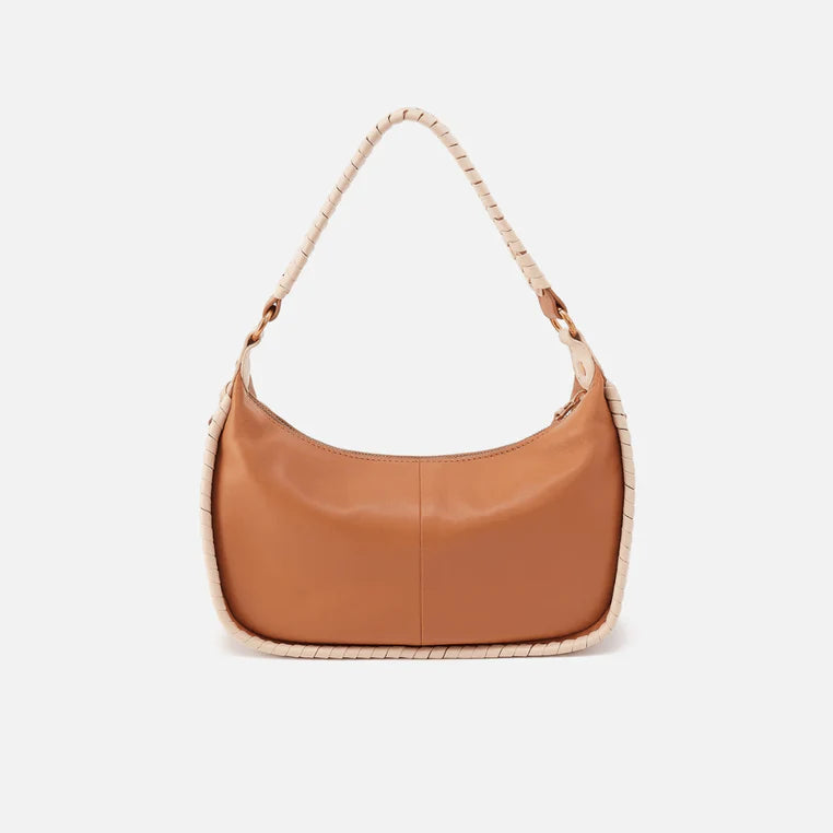Warm cashew-colored crescent-shaped hobo bag