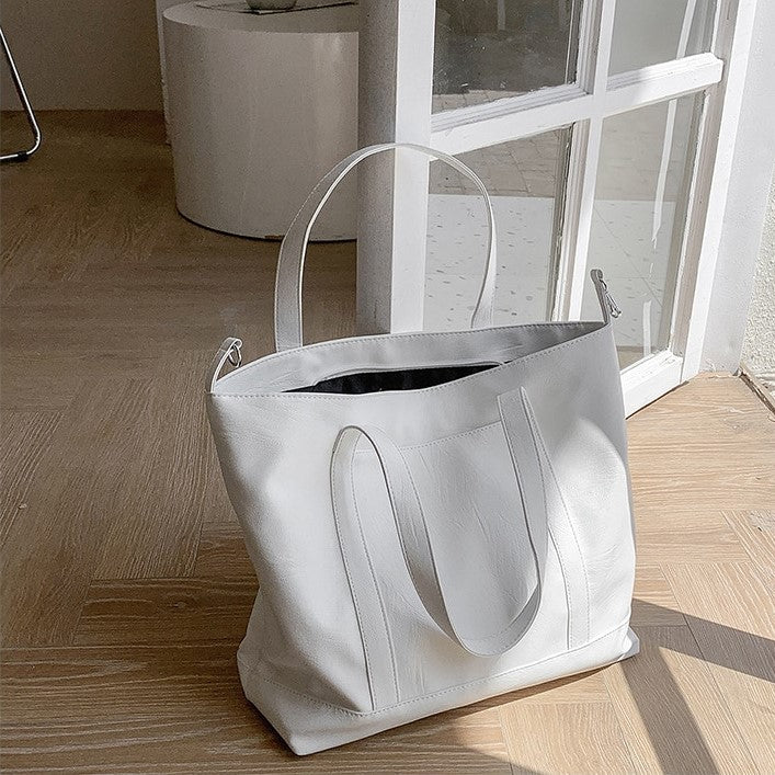Multi-Color Soft Structured Tote With Drawstring Closure, Inner Key Hook, And Front Slip Pocket Shoulder Bag