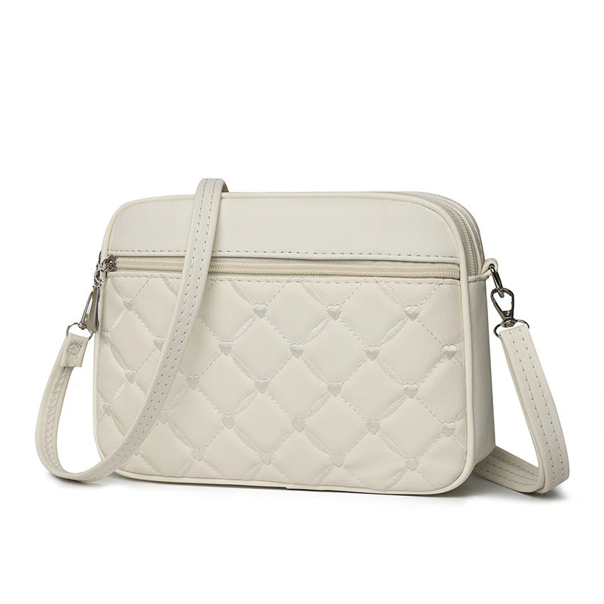 Multi-Color Quilted Heart-Embroidered Everyday Shoulder Bag With Slim Front Zip Pocket